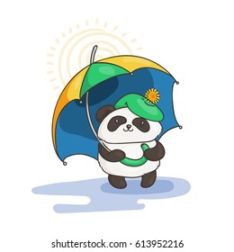 Cute panda with an umbrella. Wildlife, ecology, peace and friendship. Vector illustration.