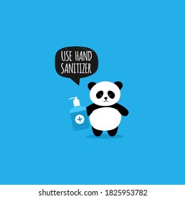 Cute Panda. Use Hand sanitizer. Coronavirus prevention. Vector