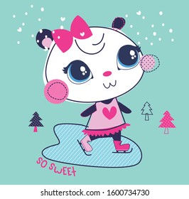 Cute panda vector. Can be used for kids or babies t shirt design. Fashion print graphic.Cartoon animal illustration
