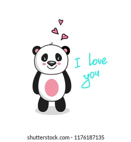 Cute Panda vector character, colorfull illustration panda, vector illustration with text. Valentines day.