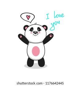 Cute Panda vector character, colorfull illustration panda, vector illustration with text. Valentines day.