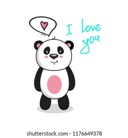 Cute Panda vector character, colorfull illustration panda, vector illustration with text. Valentines day.