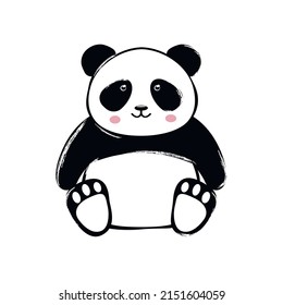 Cute panda vector design, white with black bear sits, for greeting card, invitation, poster, cartoon style. Illustration isolated on white background