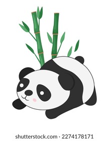 Cute panda vector illustration. Baby panda bear cartoon character. Asian wildlife. Rainforest, jungle mammal with bamboo.