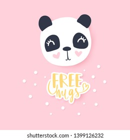 Cute panda vector illustration. Funny Cartoon animal character. Can be used for kids or babies t shirt design. Happy panda bear girl with crown.