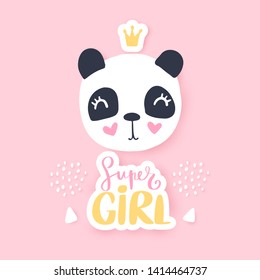 Cute panda vector illustration. Funny Cartoon animal character. Can be used for kids or babies t shirt design. Happy panda bear. Greeting card.