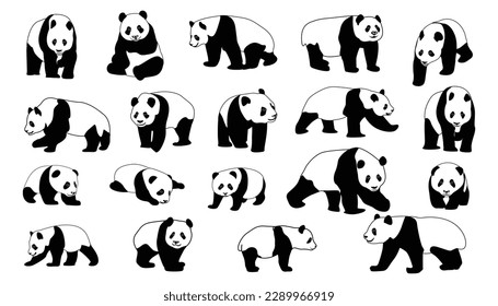 cute panda Vector illustration isolated on colorful Set of cute big pandas in different poses. flat vector illustration design svg