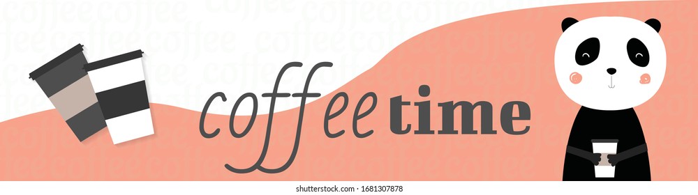 Cute Panda ilustración vectorial en estilo escandinavo con café y tiempo de café con letras. Dibujo a mano tierno para afiches, pancarta. Diseño de estilo nórdico 
