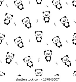 Cute panda vector illustration, seamless vector pattern