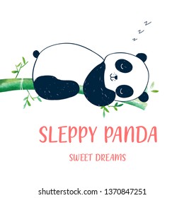 Cute panda vector illustration for t-shirt design with slogan. Vector illustration design for fashion fabrics, textile graphics, prints.