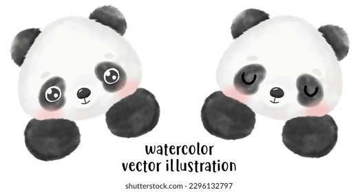 Cute Panda Vector Illustration, Watercolor Animal, Animal Watercolor, Panda watercolor, cute animal, cute panda