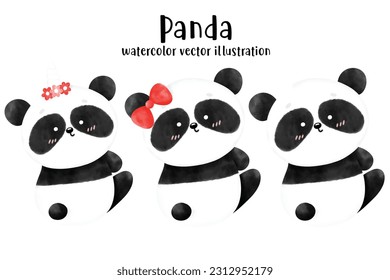 Cute Panda, Panda vector, Panda illustration, watercolor animal, baby panda