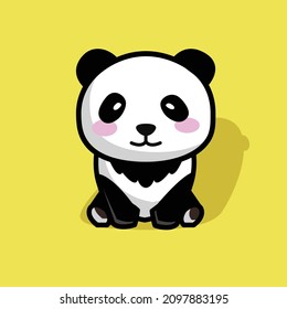 lindo vector panda, pequeño panda sentado con sombra detrás