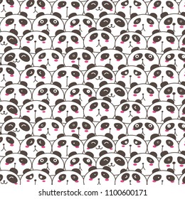 Cute Panda Vector Pattern Background. Fun Doodle. Handmade Vector Illustration.