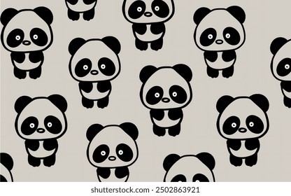 Cute panda vector pattern background. Children's print with pandas pattern on a white background. Cartoon panda wallpaper. Panda art vector. Pattern with animals. Cute animals art.
