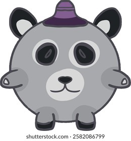 Cute Panda Vector with Purple Hat and White Background