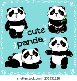 Cute panda vector. Set animal.