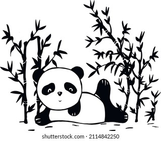 cute panda vector sketch. panda drawing. bamboo vector silhouette. panda and bamboo hand drawing. eps art vector
