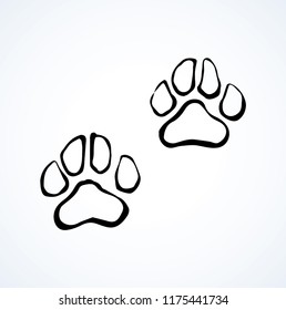 Cute panda walk flat stamp set on white mud backdrop. Freehand line black ink hand drawn vet logotype emblem badge in retro art scribble contour style pen on paper. Top detail view with space for text