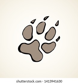 Cute panda walk flat stamp set on white mud backdrop. Freehand line black ink hand drawn vet logotype emblem badge in retro art scribble contour style pen on paper. Top detail view with space for text