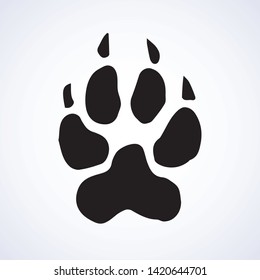 Cute panda walk flat stamp set on white mud backdrop. Dark black ink hand drawn vet logotype emblem badge insignia in retro art engraved contour style. Top detail view with space for text