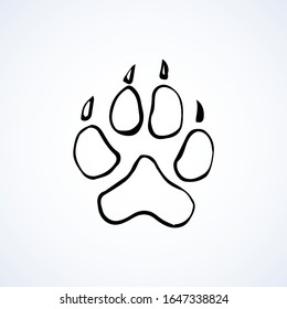 Cute panda walk flat stamp set on white mud backdrop. Freehand line black ink hand drawn vet logotype emblem badge in retro art scribble contour style pen on paper. Top detail view with space for text