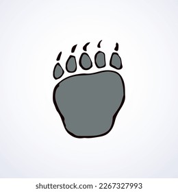 Cute panda walk flat stamp set on white mud backdrop. Freehand line black ink hand drawn vet logotype emblem badge in retro art scribble contour style pen on paper. Top detail view with space for text