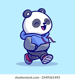 Cute Panda Walking With Hoodie Jacket Cartoon Vector Icon 
Illustration. Animal Nature Icon Concept Isolated Premium 
Vector. Flat Cartoon Style 
