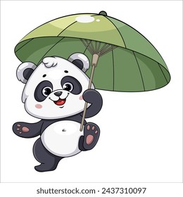 Cute panda walking with umbrella