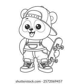 Cute panda wants to skateboard for coloring