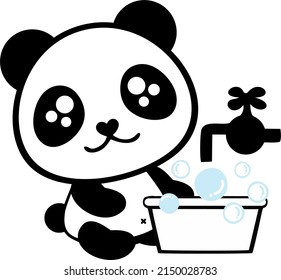 cute Panda is washing hands
