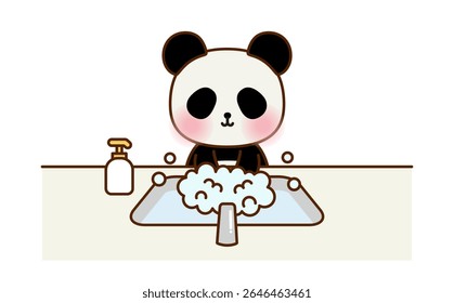 Cute Panda Washing Hands – Hygiene Education Illustration