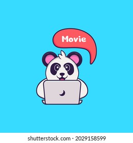 Cute Panda is watching a movie. Animal cartoon concept isolated. Can used for t-shirt, greeting card, invitation card or mascot.