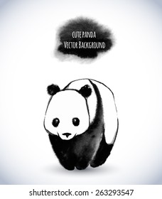 Cute panda. Watercolor banner. Vector illustration.