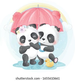 Cute panda with watercolor effect