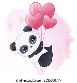 Cute Panda In Watercolor Illustration