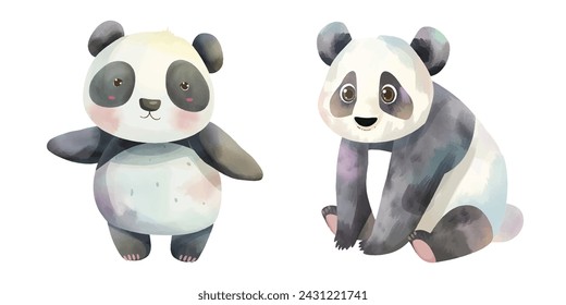 cute panda watercolor vector illustration