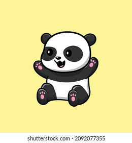 Cute Panda Waving Hand Cartoon Vector Icon Illustration. Animal Icon Concept Isolated Premium Vector. Flat Cartoon Style