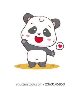 Cute panda waving hand cartoon character. Kawaii adorable animal concept design. Isolated white background. Vector art illustration