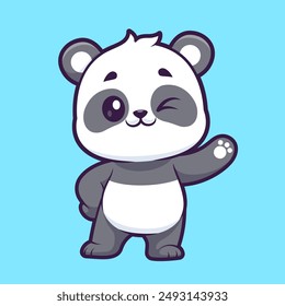 Cute Panda Waving Hand Cartoon Vector Icon Illustration. Animal Nature Icon Concept Isolated Premium Vector. Flat Cartoon Style