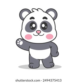 Cute Panda Waving Hand Cartoon Vector Icon Illustration. Animal Nature Icon Concept Isolated Premium Vector. Flat Cartoon Style