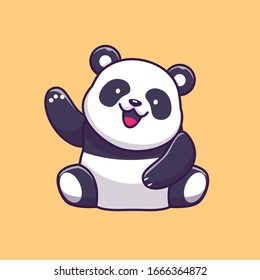 Cute Panda Waving Hand Vector Icon Illustration. Panda Mascot Cartoon Character. Animal Icon Concept White Isolated. Flat Cartoon Style Suitable for Web Landing Page, Banner, Flyer, Sticker, Card svg
