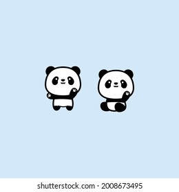 Cute panda waving paw cartoon, vector illustration