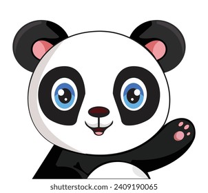 Cute panda schwenkender Pfotenkartoon, Vektorgrafik einzeln auf Tier