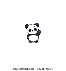 Cute panda waving paw cartoon, vector illustration