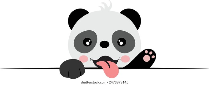 Cute panda waving with tongue out
