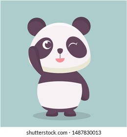 cute panda is waving while winking vector illustration