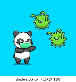 Cute Panda Wear Mask Cartoon Vector Icon Illustration. Animal Mascot Character. Health Animal Icon Concept White Isolated. Flat Cartoon Style Suitable for Web Landing Page, Banner, Flyer, Sticker, 