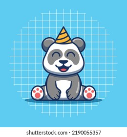 Cute panda wearing a birthday hat vector illustration. Flat cartoon style.