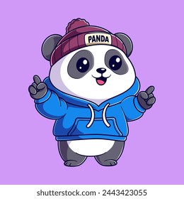 Cute panda wearing a blue hoodie